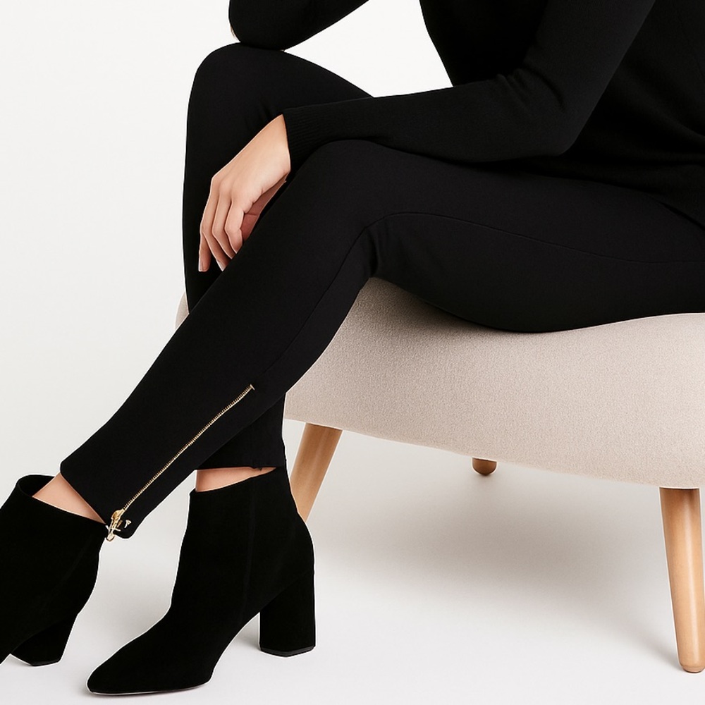 WHBM “The Skimmer” Black Ankle Pants | Gold Zipper Detail | Size 4